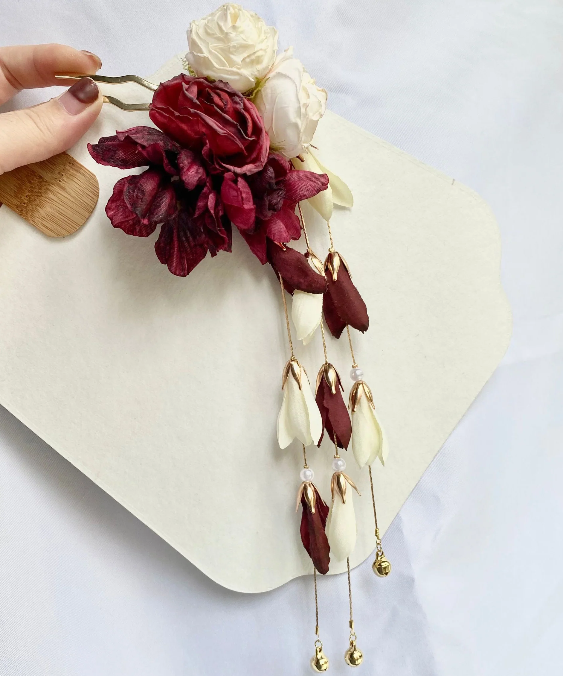 Chinese Style Colorblock Alloy Rose Tassel Hairpin