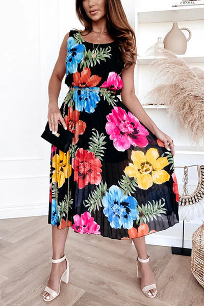Floral Pleated Midi Dress